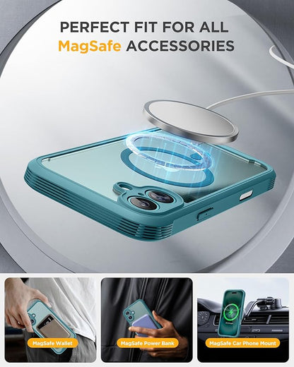 Miracase Magnetic for iPhone 16 Plus Case Full-Body Phone with Built-in Glass Screen Protector, [Compatible with MagSafe] Military Drop Proof 16 Plus Cover Bumper 6.7 inch, Green