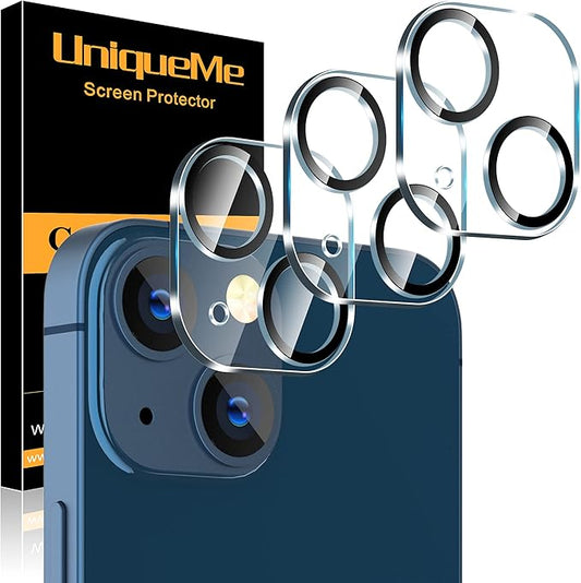 UniqueMe [3 Pack] for iPhone 13 / iPhone 13 Mini Camera Lens Protector, Tempered Glass [Case Friendly][New Version][Scratch-Resistant][Easy Installation] - Black Circle