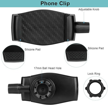 iPhone Mount for Desk/Table/Rod/Kitchen Cabinet,360°Adjustable Aluminum Alloy Phone Stand,Clip Holder Compatible with 3.5~7.5" iPhone/Nexus/HTC/Huawei/Smartphone
