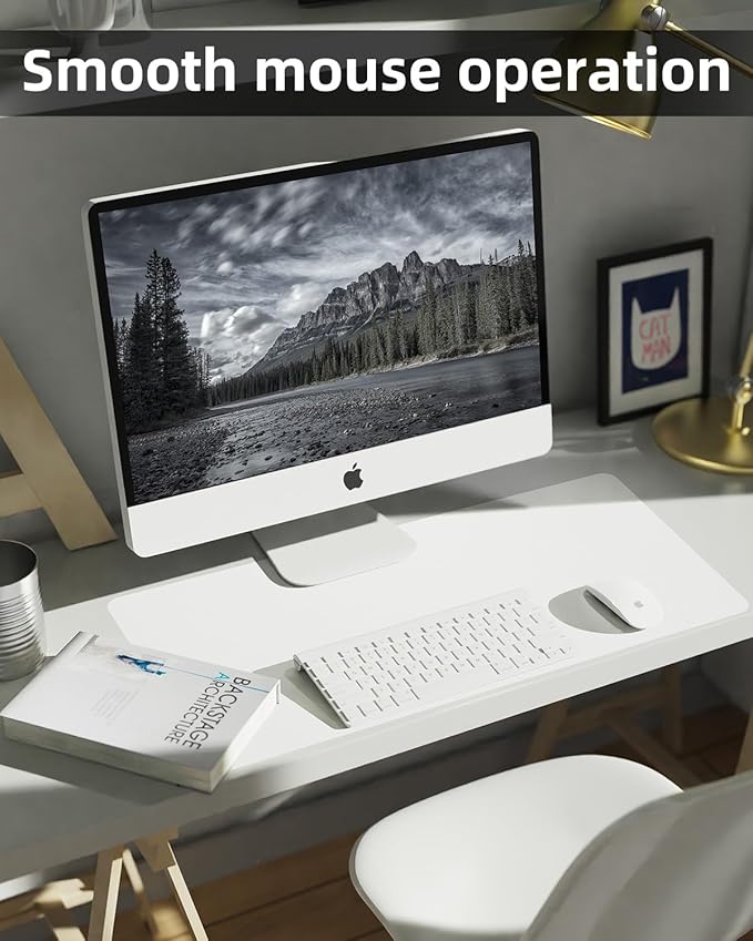 Pu Leather Desk Protector, Mouse Pad, Laptop Mat, Non-Slip Blotter, Waterproof Writing Pad for Office/Home (23.6"x13.8", Ivory White)