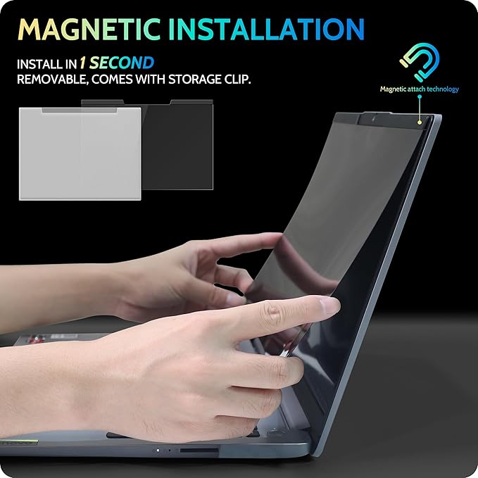 Magnetic Laptop Privacy Screen 14 inch for 16:9 Computer Monitor, 14" Removable Anti Glare Protector Blue Light Filter Shield Compatible with Lenovo Hp Dell Acer Asus Thinkpad Envy Xps