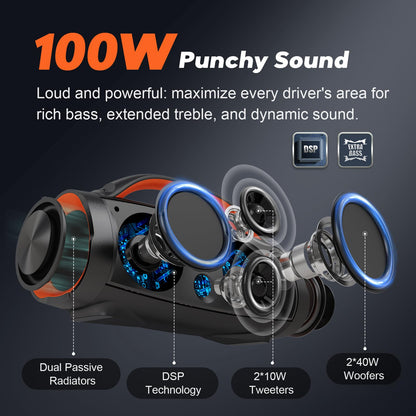 DOSS Extreme Boom Pro 100W Loud Outdoor Speaker, IPX6 Waterproof for Beach