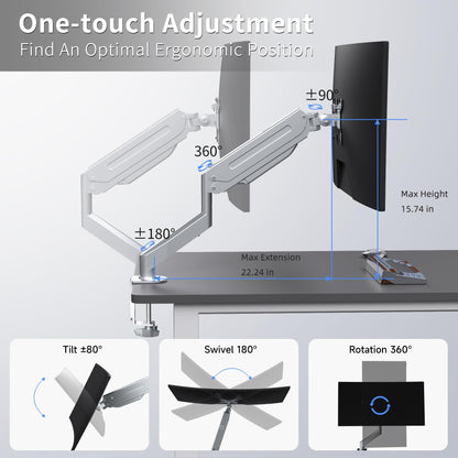 Suptek Single Monitor Mount Adjustable Gas Spring Monitor Arm Desk Mount Stand Fits 17 20 22 23 24 26 27 32 33 inch Monitors,Holds up to 22 lbs,Silver(MD18S)