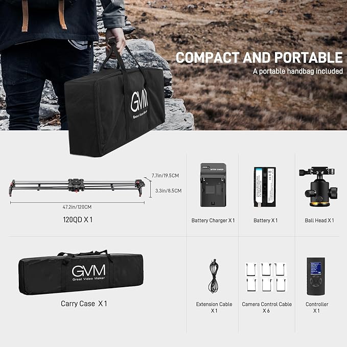 GVM 48"/120CM Carbon Fiber Motorized Camera Slider, Professional Camera Slider with Remote Control, Support Video Mode, Time Lapse Photography, Horizontal, Tracking and 120° Panoramic Shooting