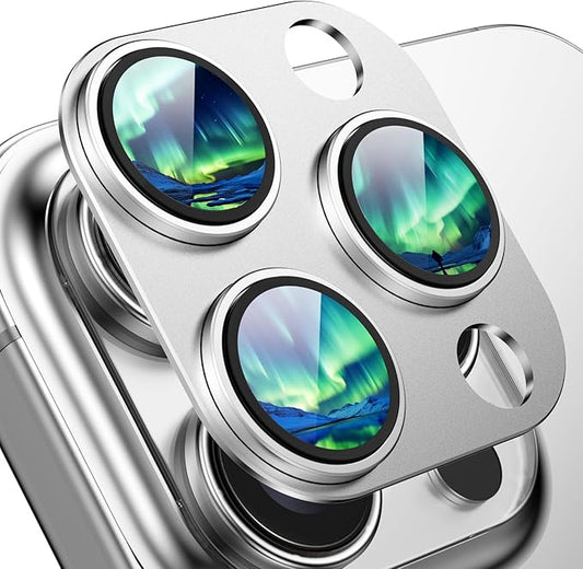 HelloDeere 9H High-alumina Tempered Glass Camera Lens Protector for iPhone 14 Pro Max/14 Pro Lens , Military-Grade Shatterproof with Strong Adsorption, Full Coverage Case-Friendly Cover (Silver, iPhone 14 Pro/14 Pro Max)