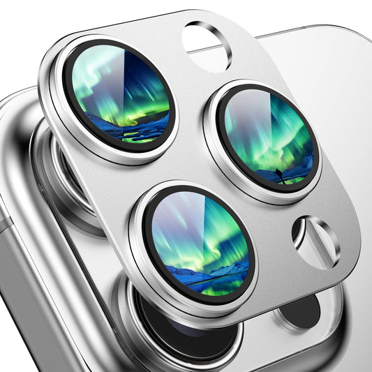 HelloDeere 9H High-alumina Tempered Glass Camera Lens Protector for iPhone 14 Pro Max/14 Pro Lens , Military-Grade Shatterproof with Strong Adsorption, Full Coverage Case-Friendly Cover (Silver, iPhone 14 Pro/14 Pro Max)