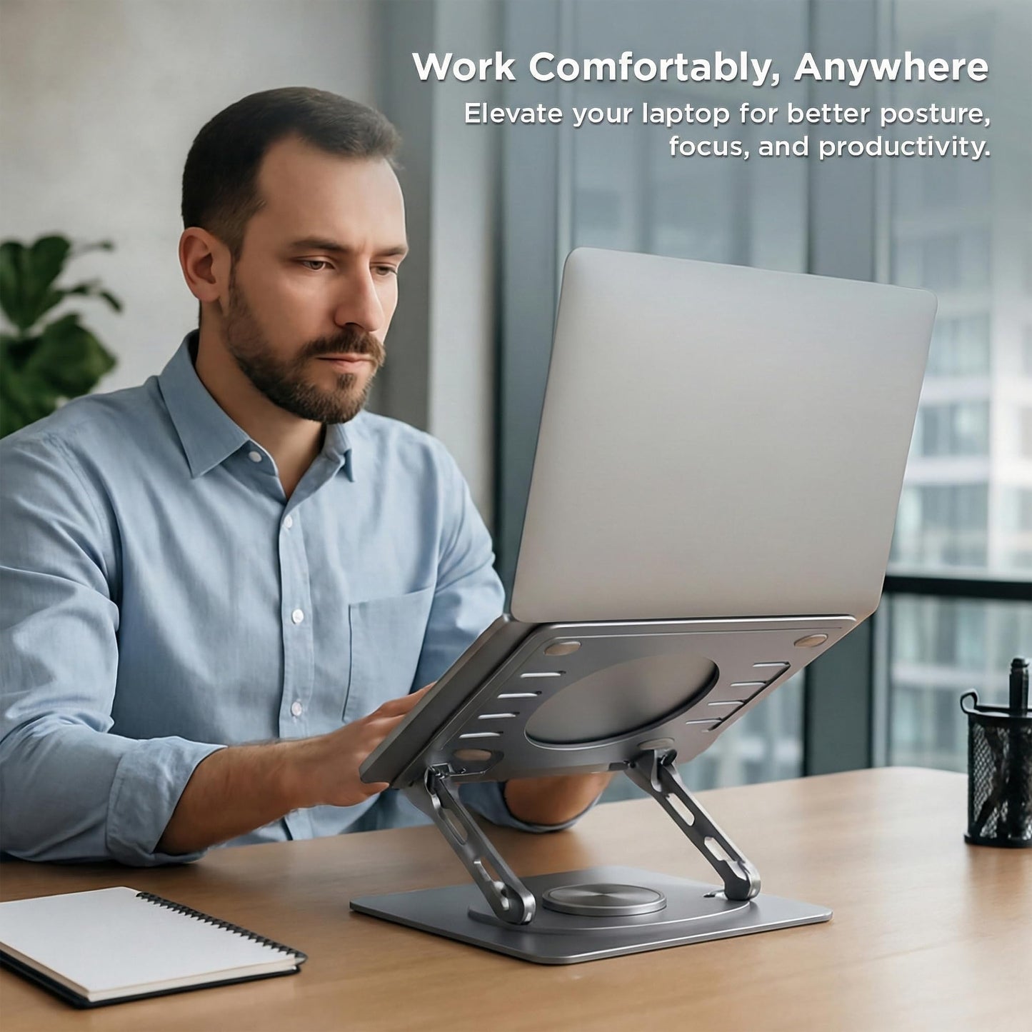 Uncaged Ergonomics Swivel Laptop Stand for Desk, Adjustable Computer iPad Stand for Desk w/ 360 Rotation, Portable Laptop Holder for Home Office Ergonomic Supplies (Space Gray)
