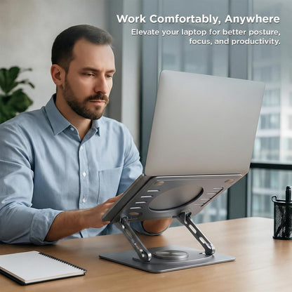 Uncaged Ergonomics Swivel Laptop Stand for Desk, Adjustable Computer iPad Stand for Desk w/ 360 Rotation, Portable Laptop Holder for Home Office Ergonomic Supplies (Space Gray)
