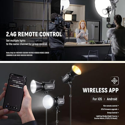 NEEWER FS150B LED Video Light 2.4G/APP Control,130W Bi Color COB Silent Photography Continuous Output Lighting with 4 Types Precise Dimming, 72000lux/1m, 2700K-6500K, CRI 97+,12 Effects, Bowens Mount