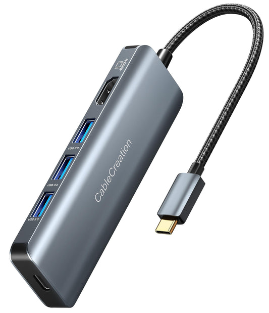 CableCreation 8K HDMI USB C Hub for MacBook Pro, 5-in-1 USB C Multiport Adapter with 100W PD, 3 USB 3.0 Ports, 8K 30Hz/4K 120Hz HDMI, Compatible with Steam Deck, Surface Pro, XPS and More - Space Grey