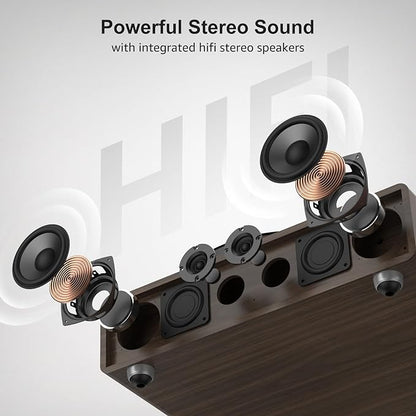 Vinyl Record Player Built in HiFi Stereo Speakers BT Wireless Input Belt Drive Iron Platter Turntables for Vinyls Records with MM Audio AT-3600L Cartridge Soft Warm Light Design Wooden Cream Brown