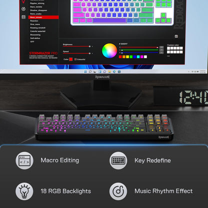 Redragon K707 PRO GB 80% Gasket RGB Gaming Keyboard, 3-Modes Wireless TKL Mechanical Keyboard w/Hot-Swap South-Facing LEDs Socket, PBT Gradient Keycaps & 5-Layer Noise Dampening, Custom Linear Switch