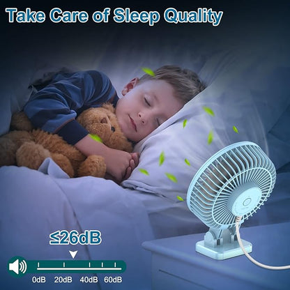 JZCreater USB Desk Fan, Portable Fan Mini, 3 Speeds Desktop Table Cooling, Plug in Power, Rotation Strong Wind, Quiet Personal Small Fan for Home Desktop Office Travel Bedroom, Sky Blue