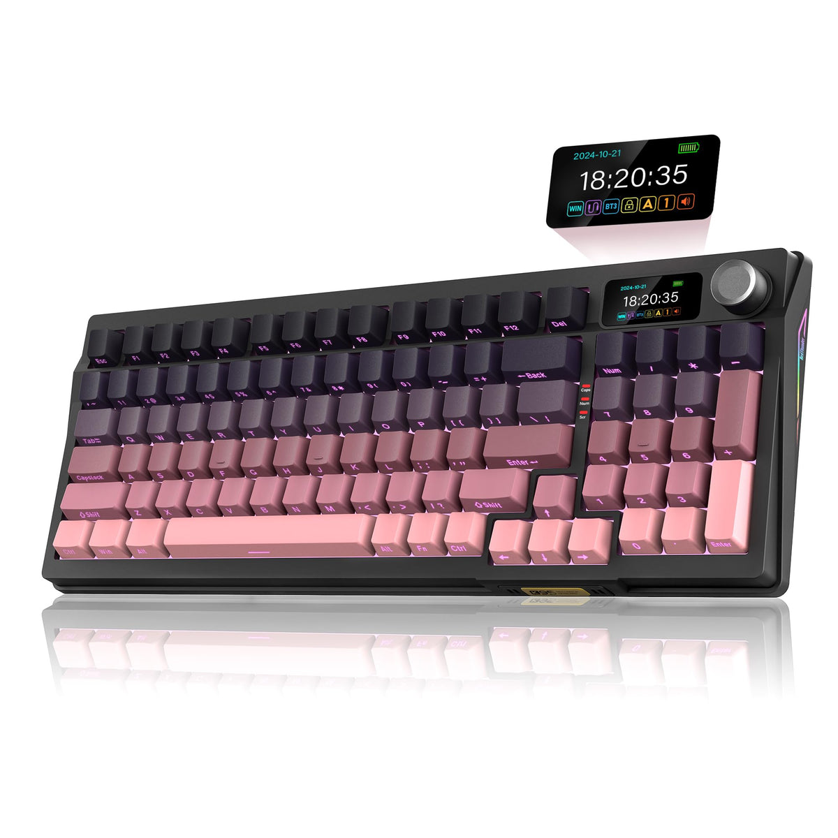 RedThunder K95 Wireless Mechanical Keyboard,TFT Screen & Knob, Trip-Modes Connection, Gasket Custom Hot-Swap Keyboard, RGB Backlit, Pre-lubed Linear Switches, Side Printed PBT Keycaps, Gradient Pink