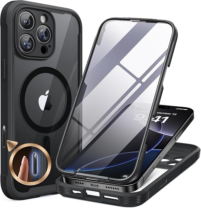 Miracase for iPhone 13 mini Case 5.4",Full-Body Protection,Clear Bumper Case with Built-in 9H Tempered Glass Screen Protector,Military-Grade Drop Protection Outdoor Phone Case for 13 mini,Dark Blue