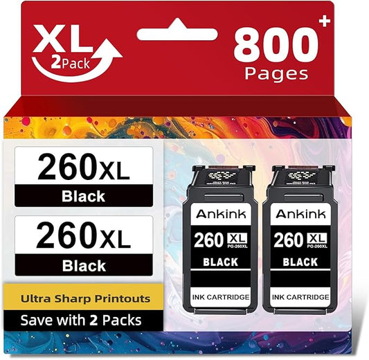 Ankink Compatible Ink Cartridges Replacement for Canon 260XL PG 260 PG260 XL Fit for Cannon TR7020 TR7020a TR7022 TS6420 TS6400 TS5300 TS5320 TS6420a Printers (Black 2-Pack)