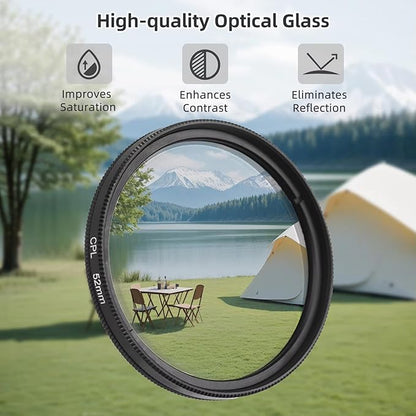 10 in 1 Cell Phone Camera Lens Kit, 52MM Clip-On CPL Phone Camera Lens Filter Kit Including 10x Macro, CPL Polarizer, 7 Colour Filters Compatible with iPhone and Other Phones