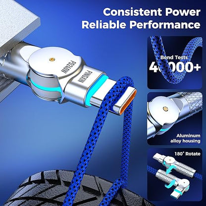 USB C to USB C Cable10ft,240W 2-Pack Braided 180°Rotating Type C Charging CableFast Charge for iPhone 15/16/16Pro/16Plus/16ProMax,MacBook Air,iPad Pro,Pixel,Samsung Galaxy S23/S24 Ultra-Blue
