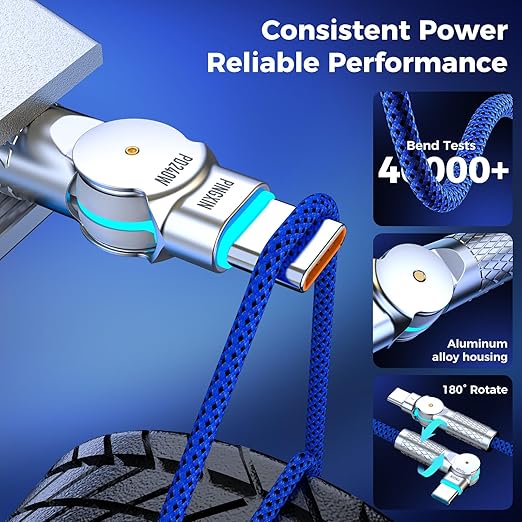 USB C to USB C Cable 10FT 240W, 180°Rotating USB C Cable Braided Type C Charger Cable Fast Charge for iPhone 16/16Pro/16Plus/16ProMax,MacBook Air,iPad Pro,Pixel,Samsung Galaxy S23/S24Ultra-Blue