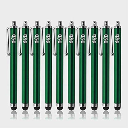 TCD 10 Pack Stylus Pen Set - Touch Screen Devices, Thick Rubber Tip - Green
