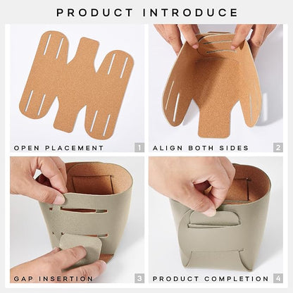 2-Pack Cork Leather Makeup Brush Holder Organizer - Desk Accessories Storage - Pencil Pen Holder - Stylish Addition to Home Decor (Beige)