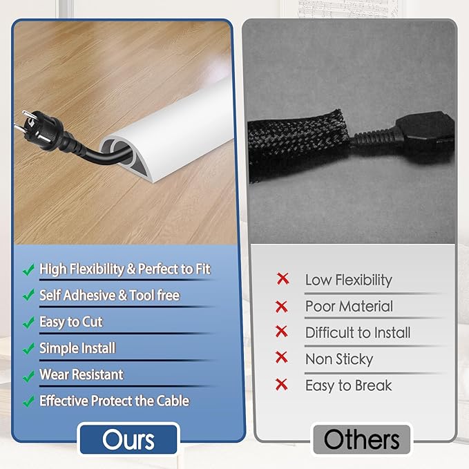 EYAYEN Floor Cord Cover for Wires on Floor Self Adhesive Cord Hider