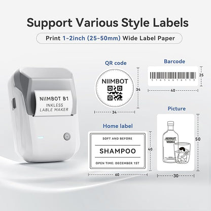 NIIMBOT B1 Label Maker Machine with Tape, Thermal Label Printer Easy to Use for Office, Home, Business, 2 Inch Label Maker with 2'' x1.18'' Labels-230pcs/Roll