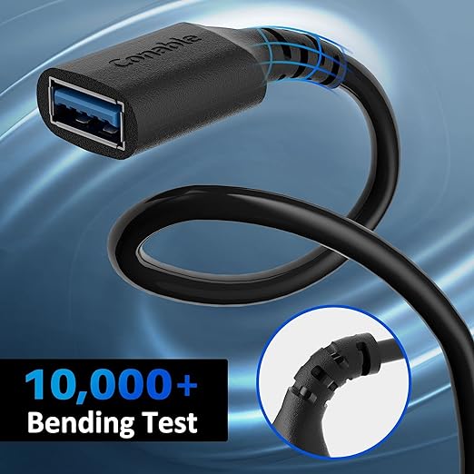 3 Pack USB 3.0 Extension Cable 2 FT, Short USB A Male to Female Extender Cord, 5Gbps Data Transfer for Webcam, Printer, Keyboard, Flash Drive, Hard Drive, Controller, Black Cable with 5 Cable Ties