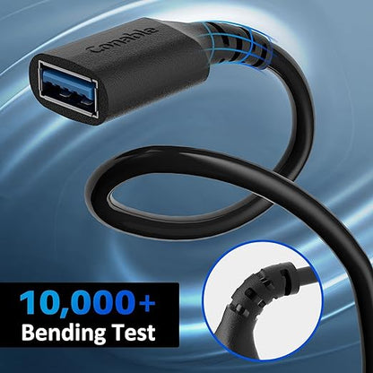3 Pack USB 3.0 Extension Cable 2 FT, Short USB A Male to Female Extender Cord, 5Gbps Data Transfer for Webcam, Printer, Keyboard, Flash Drive, Hard Drive, Controller, Black Cable with 5 Cable Ties