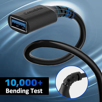 3 Pack USB 3.0 Extension Cable 10 Feet, USB A Male to Female Extender Cord, 5Gbps Data Transfer for Webcam, Printer, Keyboard, Mouse, Flash Drive, Hard Drive, Controller, Black Cable with 5 Cable Ties