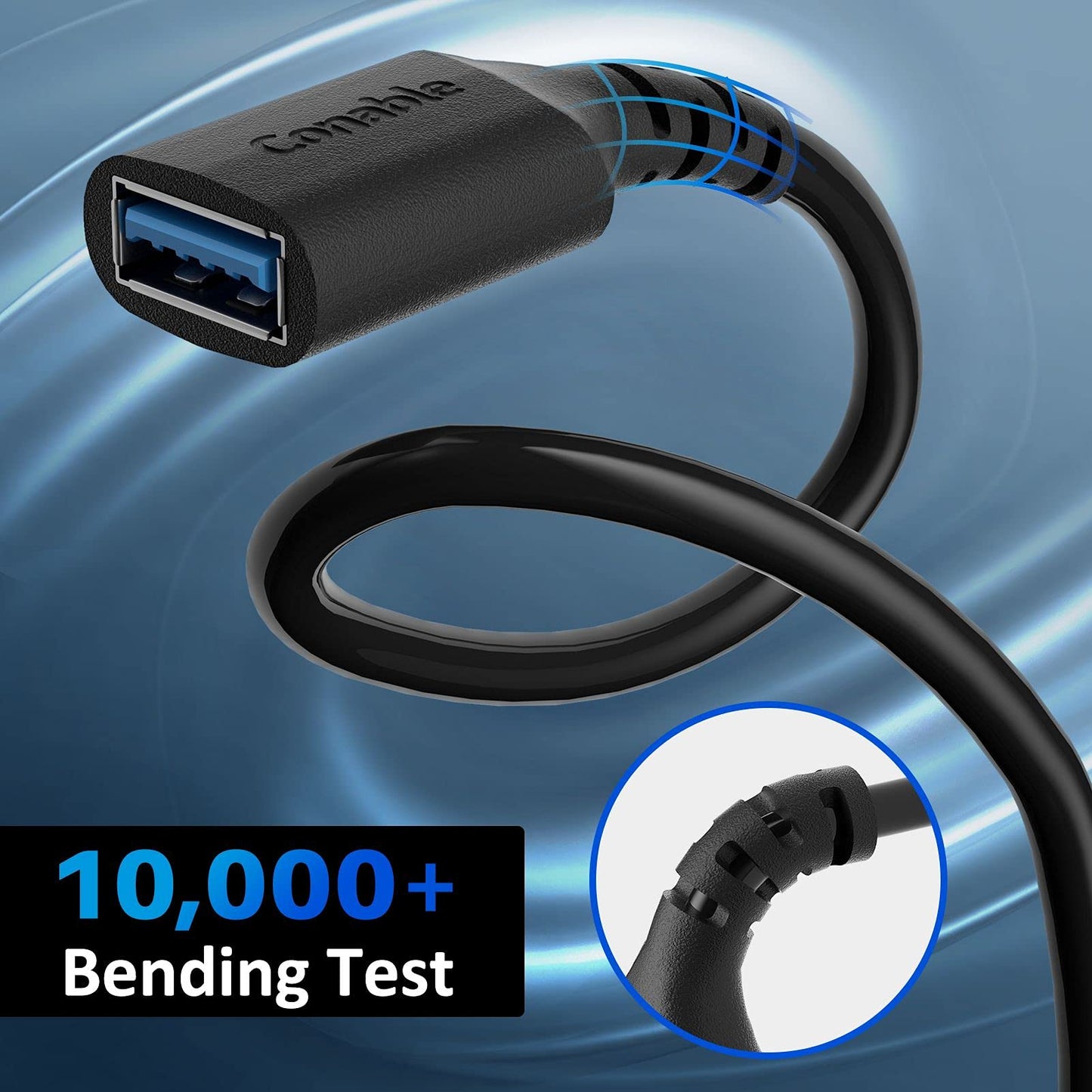 3 Pack USB 3.0 Extension Cable 4 Feet, USB A Male to Female Extender Cord, 5Gbps Data Transfer for Webcam, Printer, Keyboard, Mouse, Flash Drive, Hard Drive, Controller, Black Cable with 5 Cable Ties