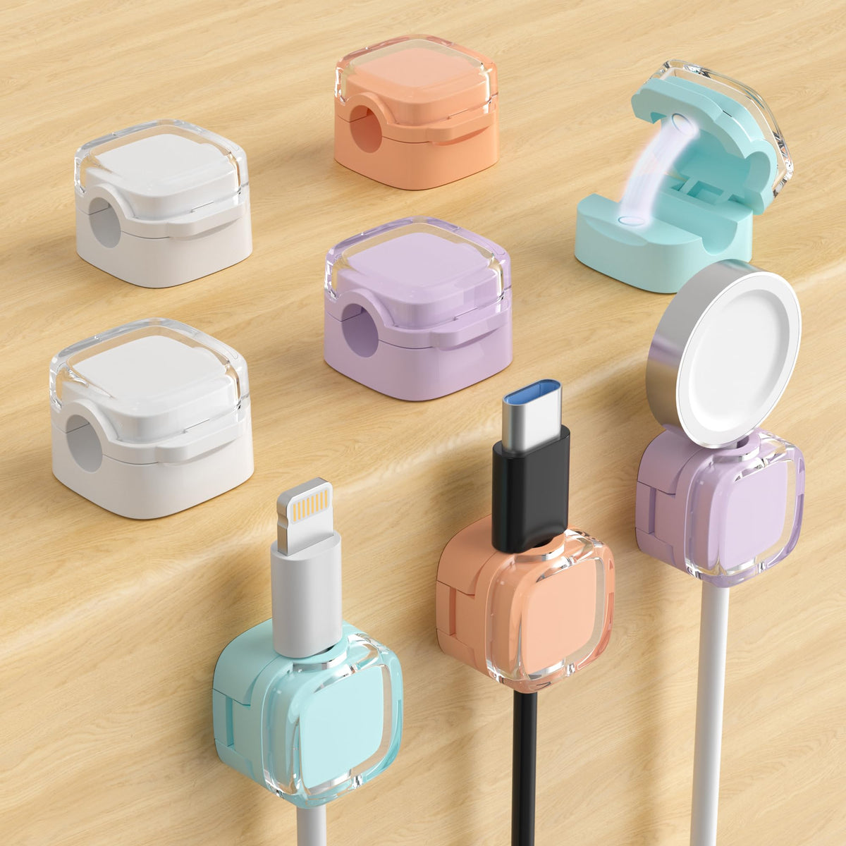 Magnetic Cable Clips, Adjustable Cord Holder Management, Adhesive Wire Keeper Organizer for Home Office Desk Phone PC Car Wall Desktop Nightstand Appliance (9-PCS Purple_Apricot_Cyan)
