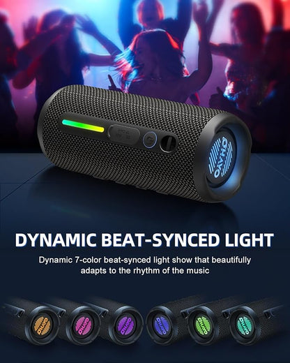 OHAYO Portable Bluetooth Speaker - IPX7 Waterproof, Wireless Stereo Pairing, 25-Hour Playtime, 24W Loud Sound, Bluetooth 5.3, Bass Boost, LED Lights, for Home/Shower/Outdoor/Beach/Travel, Gift Ideas