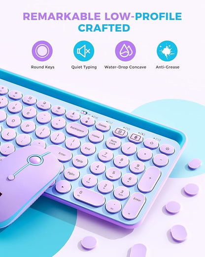 seenda Bluetooth Keyboard and Mouse for iPad, CTU-301 Multi-Device Bluetooth + 2.4G Wireless Keyboard Mouse with Tablet Holder for MacBook/Windows Computer, iOS/Andriod Tablet Phone, Blue & Purple
