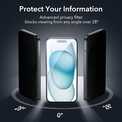 ESR 3+1 Pack for iPhone 15 Plus Privacy Screen Protector Set, Anti-spy Tempered-Glass Privacy Screen Protector, Micro-curved Edges, Case Friendly, 3-Pack with 1 Set of Individual Camera Lens Protector