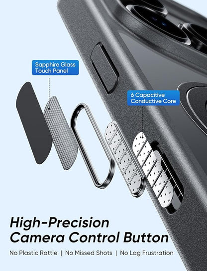 MAGIC JOHN 360° Rotatable Magnetic Invisible Stand for iPhone 16 Pro Case [Camera Control Button] [Compatible with MagSafe] 16FT Shockproof for iPhone 16 Pro Case with Kickstand, Black