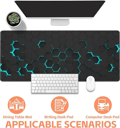 Mouse Pad Large Abstract Hexagonal Neon Non-Slip Game Desk Mat with Stitched Edge Laptop Keyboard Desk Pad for Work Home Gaming (35.4 x 15.7 Inches)