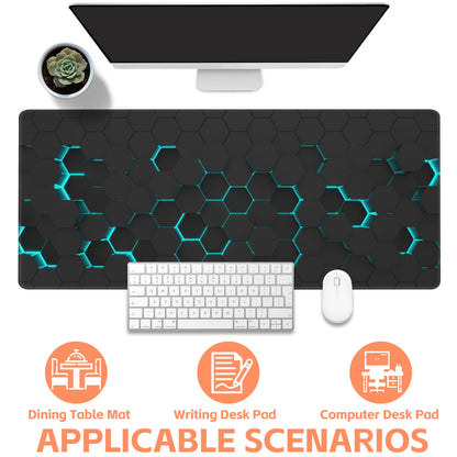 NIYLYNSYN Mouse Pad Large Abstract Hexagonal Neon Non-Slip Game Desk Mat with Stitched Edge Laptop Keyboard Desk Pad for Work Home Gaming (35.4 x 15.7 Inches)