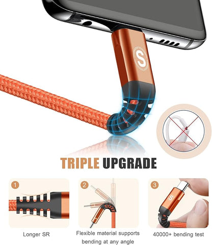 sweguard USB Type C Charger Cable 3.1A Fast Charging [3-Pack,10ft+6.6ft+3.3ft] Braided USB C Cord for iPhone 16 15 pro max Plus,Samsung Galaxy S24 S23 S22 S21 S20 S10 A53 Note Flip LG Moto PS5-Orange