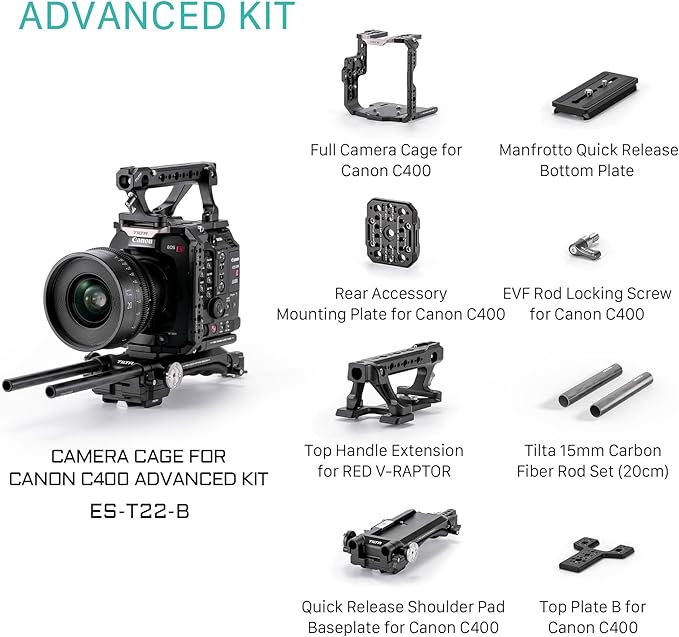 Tilta Camera Cage Advanced Kit for Canon C400 | Includes Full Cage, Rear Accessory Plate, Top Handle Extension, Shoulder Baseplate & More | Arri Rosette, NATO Rail, 3/8"-16 & 1/4"-20