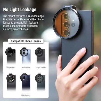 NEEWER Clip On 67mm Phone ND Filter Kit, Upgraded Lens Clip Cold Shoe Mount/Locking Knob, CPL/ND32/6 Point Star/4 Graduated Color Filter Compatible with iPhone 16 15 Pro Max Plus 14 13 Samsung S23 S24