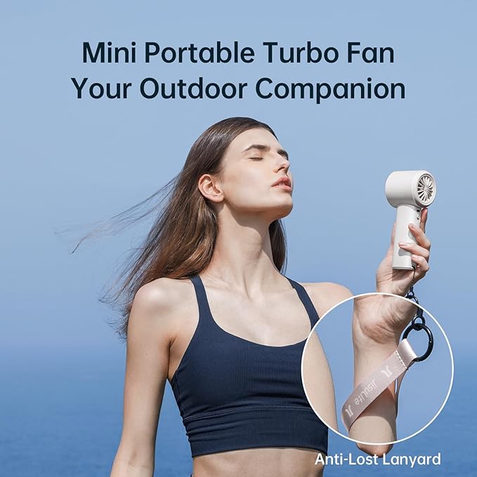 JISULIFE Portable Handheld Fan, Speed(1-100) Adjustable Turbo Mini and 3600mAh Battery Rechargeable Personal Fan, Digital Display, Gifts for Women Men Travel/Camping/Outdoor-White