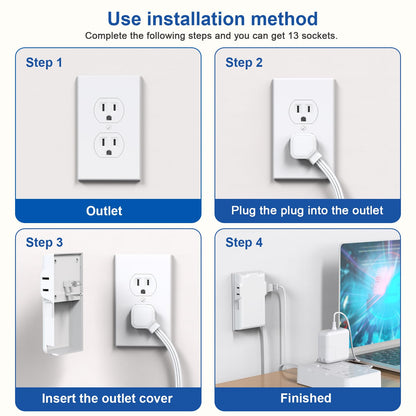Power Strip Surge Protector with Outlet Cover, 6 AC Outlets Surge Protection, 4 USB Ports, 5ft Extension Cord, Wall Mount Flat Plug for Indoor Home Office Kitchen, White