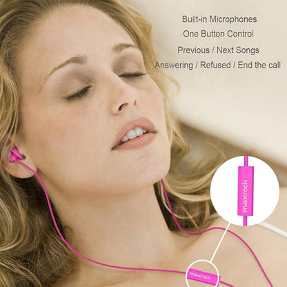 MAXROCK (TM Super Mini Total Soft Silicon Earbuds Headphones with Mic Music Sleep Choice for Cellphones Ipad Tablet Mp3 Laptop and Most 3.5mm Audio Player (Pink)
