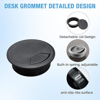 Desk Grommet 3-1/8" (80 mm), Desk Cord Hole Cover, Cable Grommet ABS Plastic, Desk Hole Grommet for Office and Home Table Cable, Detachable Adjustable Cable Cord Organizer (Light Grey 2 Pcs)