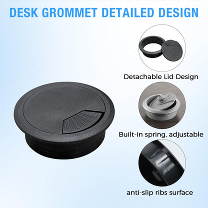 BOPOREAE Desk Grommet 3-1/8" (80 mm), Desk Cord Hole Cover, Cable Grommet ABS Plastic, Desk Hole Grommet for Office and Home Table Cable, Detachable Adjustable Cable Cord Organizer (White 2 Pcs)