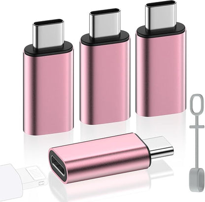MoKo 4 Pack Lightning Female to USB C Male Adapter,USB-C Lightning Adapter for iPhone Air 17 16 15 Pro Max Plus, iPad Pro/Air, Galaxy,iPhone to USB C Adapter for Data Sync, NOT for Audio/OTG, Pink