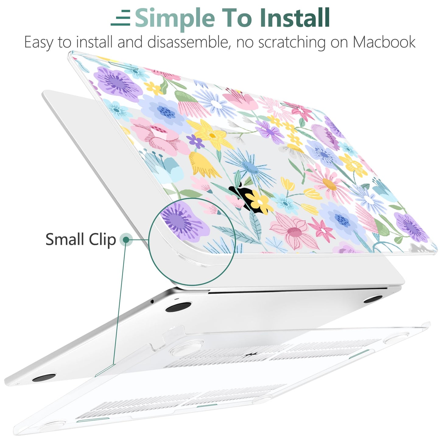 TWOLSKOO for MacBook Air 13 inch Case M5 2026 M4 2025 M3 M2 2024-2022 A3449 A3240 A3113 A2681, Plastic Hard Shell & Keyboard Cover & Type C for MacBook Air 13.6 inch Case, Spring Blooms