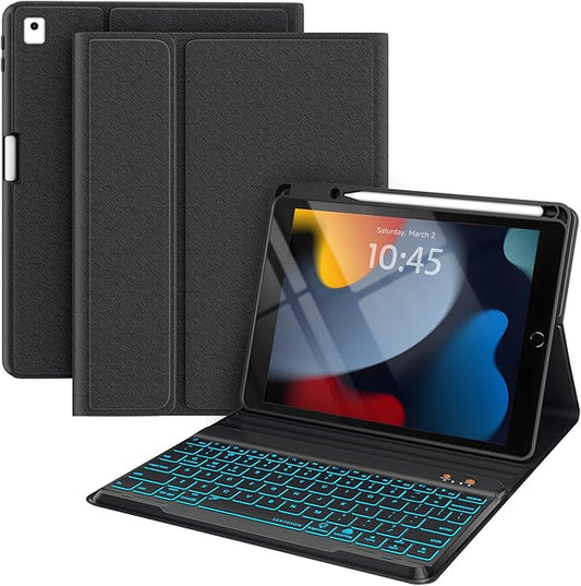 BLUTLOTUS Keyboard case for iPad 9th/8th/7th Generation 10.2 Inch - Backlit Wireless Detachable Folio Keyboard Cover with Pencil Holder for iPad 9th/8th/7th Gen, Air 3rd Generation 10.5 Inch