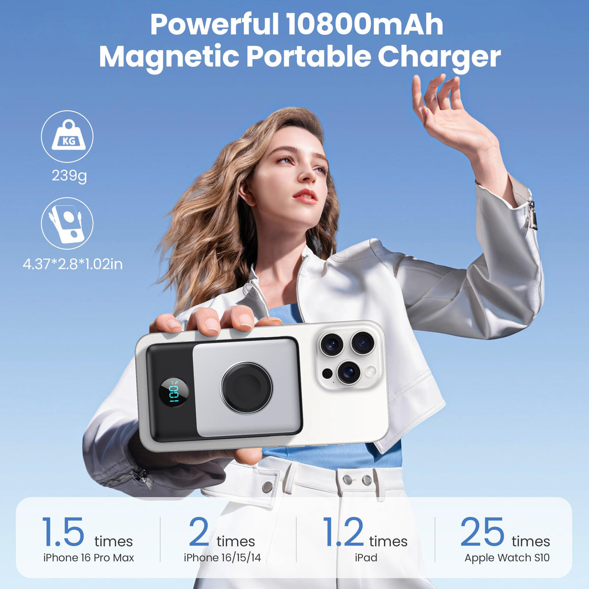 Portable Charger 5000mAh for iPhone, Power Bank with LCD Display PD Fast Charging Battery Pack for iPhone 16/15/14/13/12